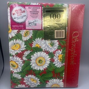 Vintage Red White Sunflowers Extra Large Leatherette Fabric Photo Scrapbook USA